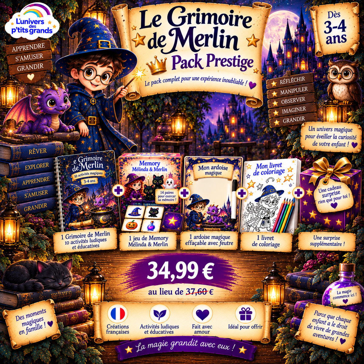 🧙 PACK LE GRIMOIRE DE MERLIN – 3-4 ANS