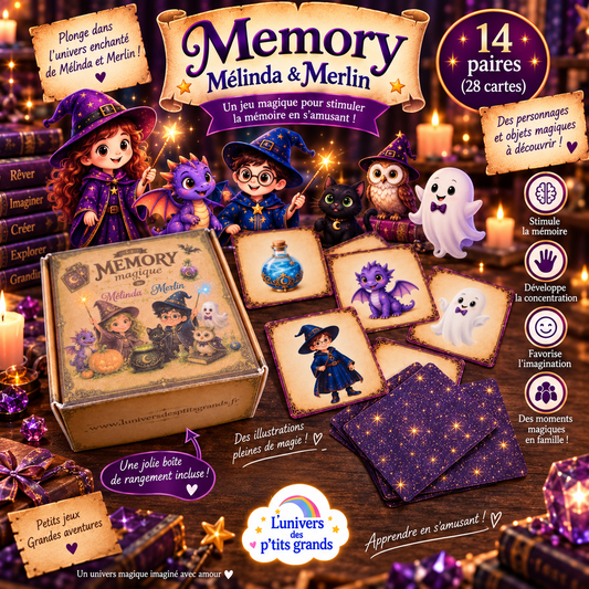 🎃✨ Memory Mélinda &amp; Merlin – 14 paires | 28 cartes