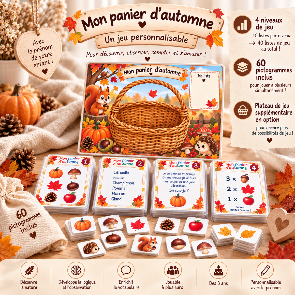 🍂 MON PANIER D’AUTOMNE – JEU ÉDUCATIF ÉVOLUTIF ET PERSONNALISÉ
