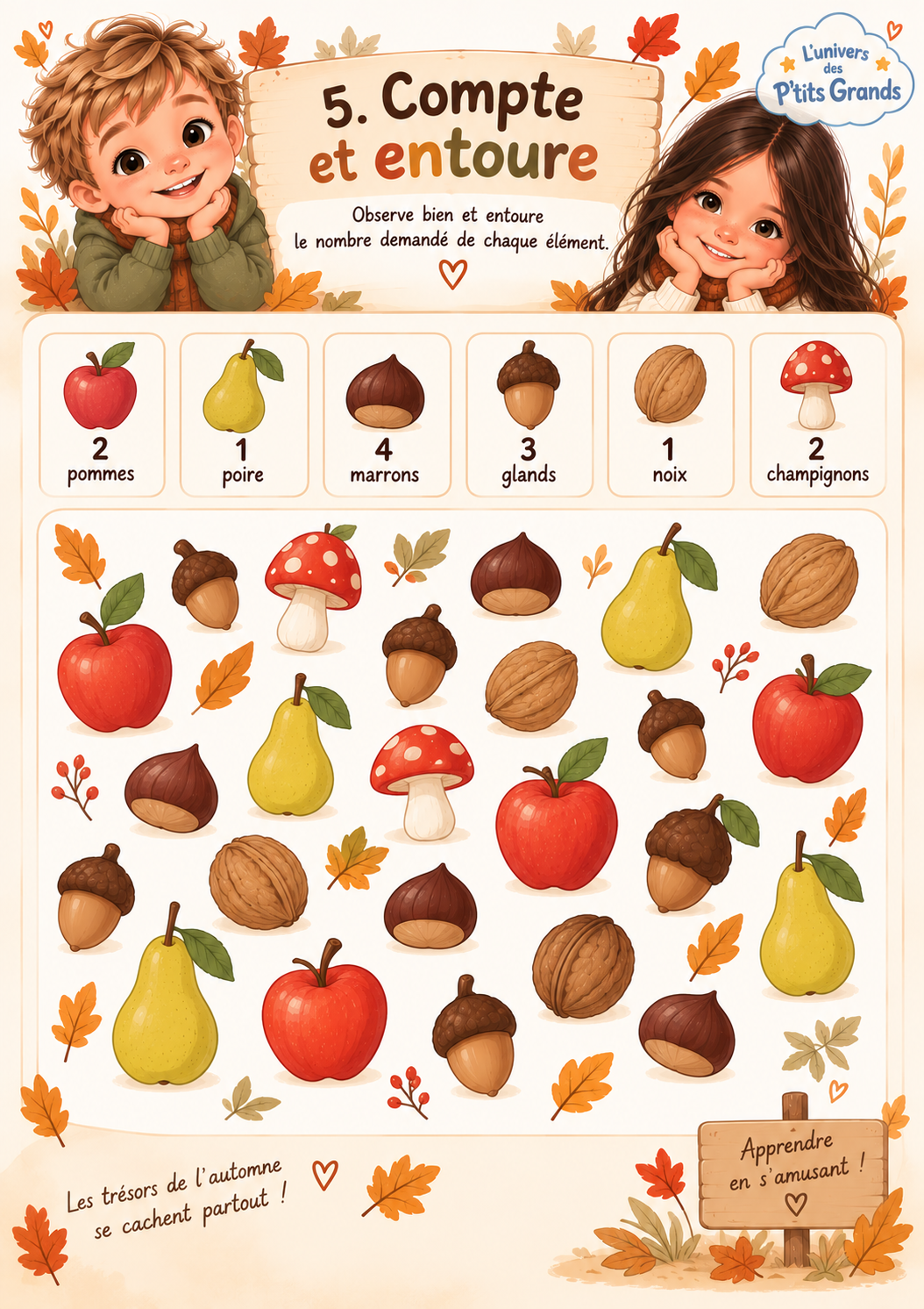 Livret d'activités automne 3-5 ans – 20 jeux éducatifs maternelle ( prêt à jouer)