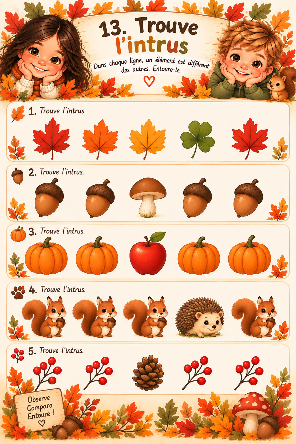 Livret d'activités automne 3-5 ans – 20 jeux éducatifs maternelle ( prêt à jouer)