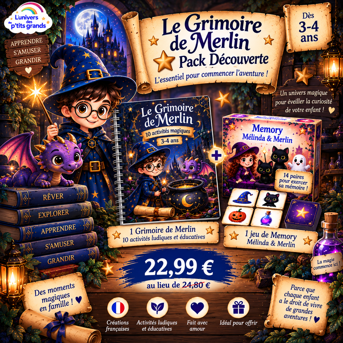 🧙 PACK LE GRIMOIRE DE MERLIN – 3-4 ANS