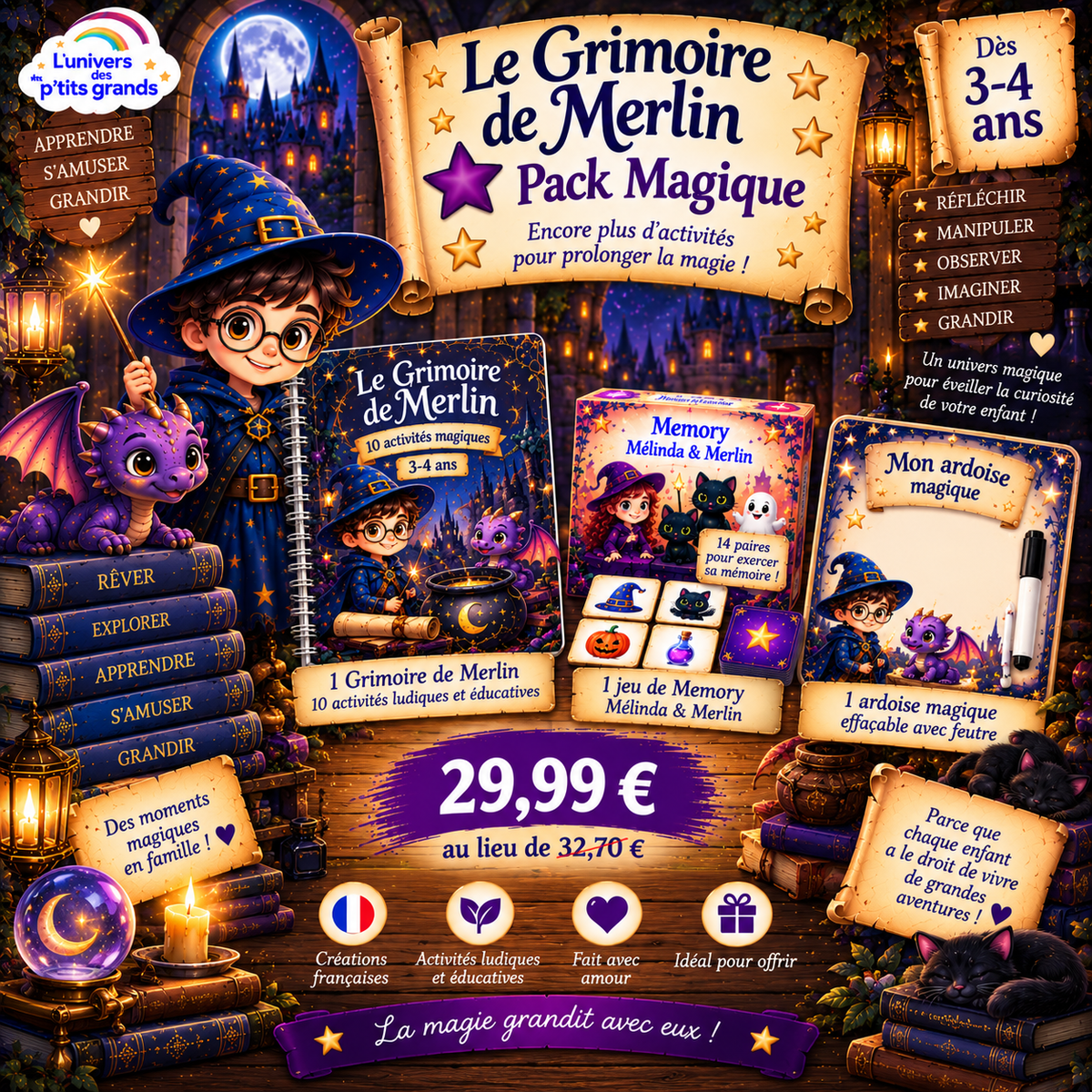 🧙 PACK LE GRIMOIRE DE MERLIN – 3-4 ANS