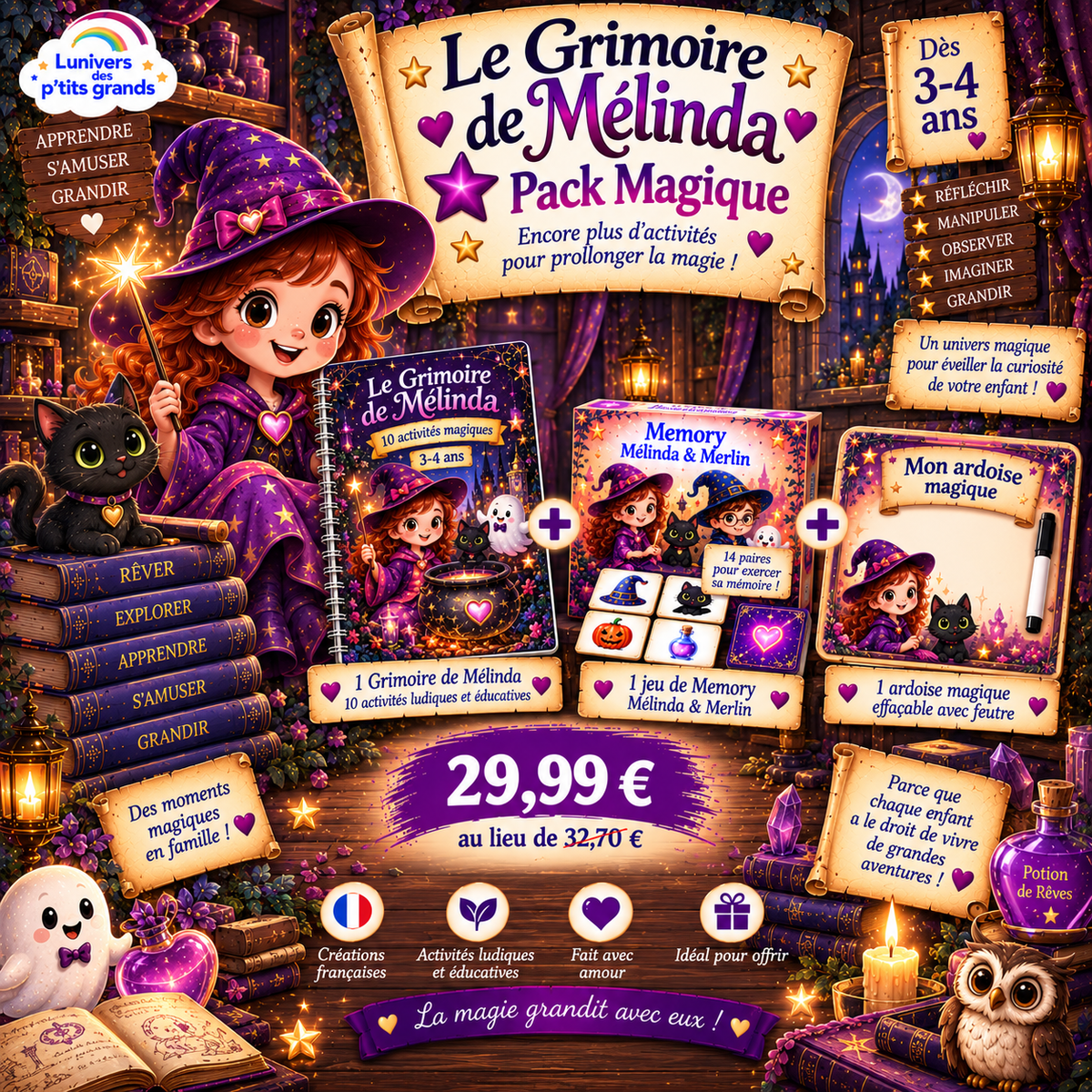 🧙 PACK LE GRIMOIRE DE MÉLINDA – 3-4 ANS