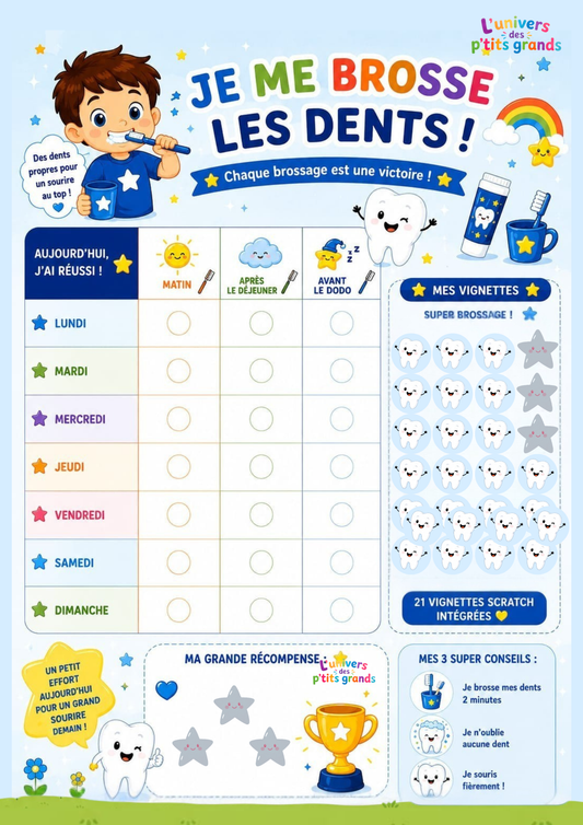 🦷✨ Je me brosse les dents – Le tableau ludique qui donne envie de sourire ! 👦👧