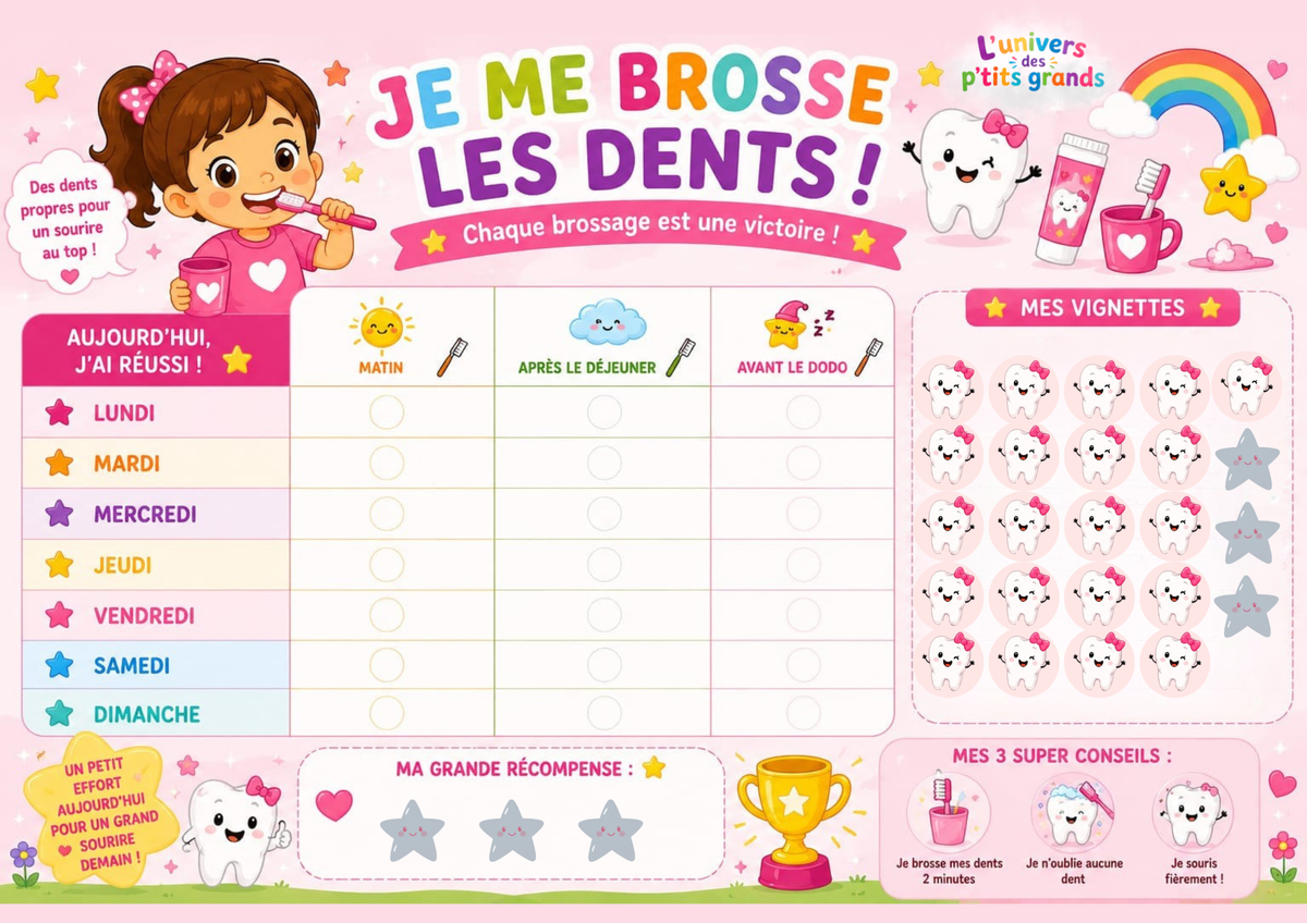 🦷✨ Je me brosse les dents – Le tableau ludique qui donne envie de sourire ! 👦👧